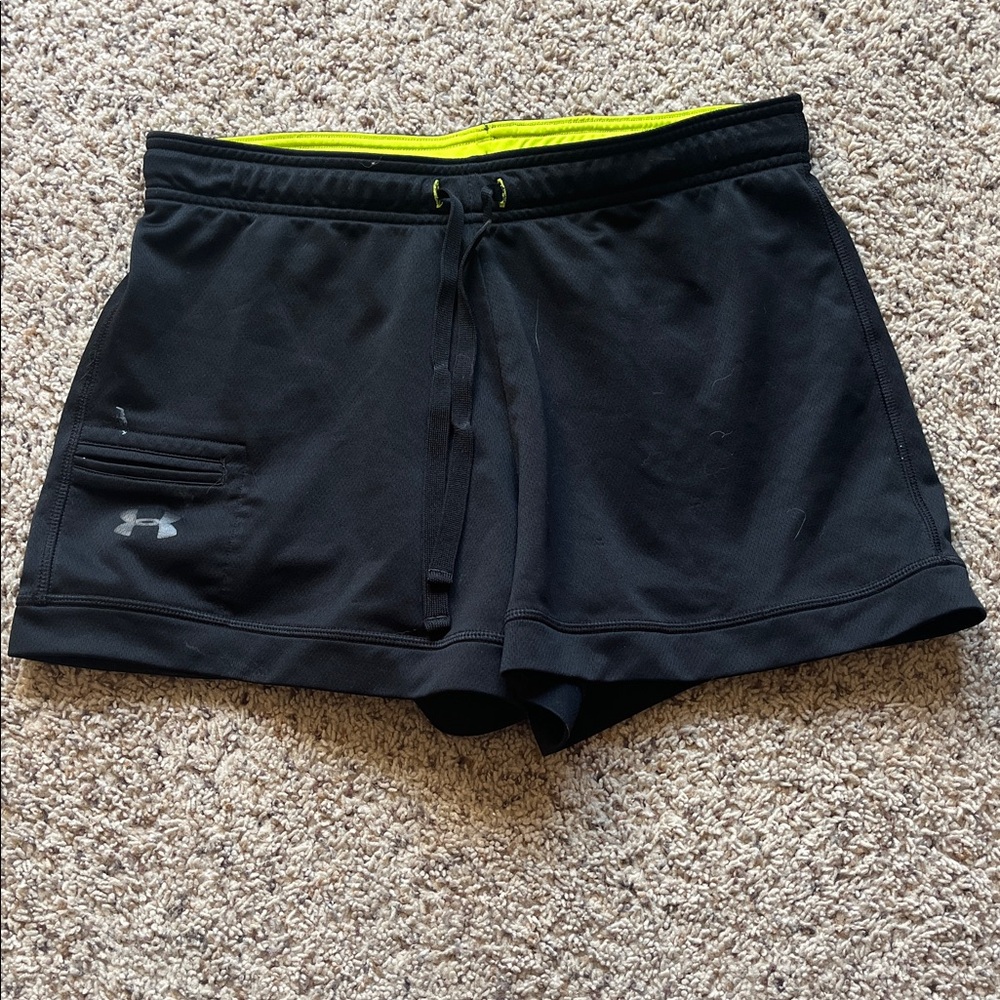 Under Armour Black Shorts with bright green waist band